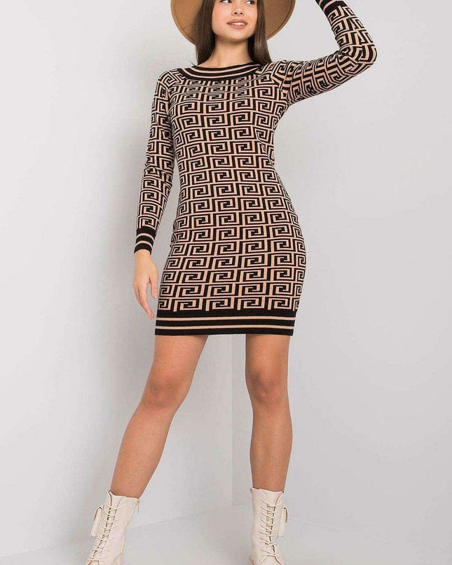 Chic Camel Fitted Knit Dress for Effortless Sophistication
