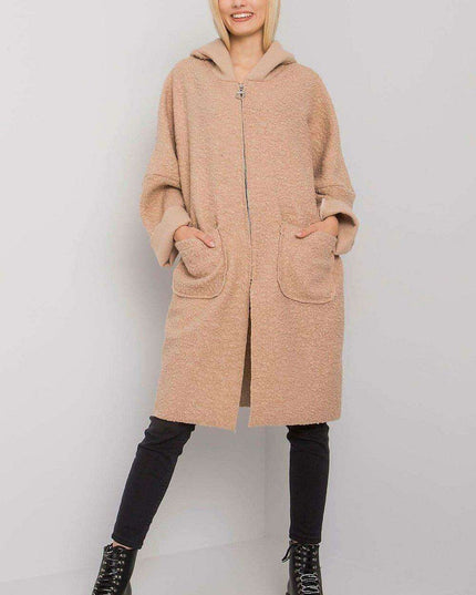 Chic Women's Hooded Black Coat with Functional Pockets