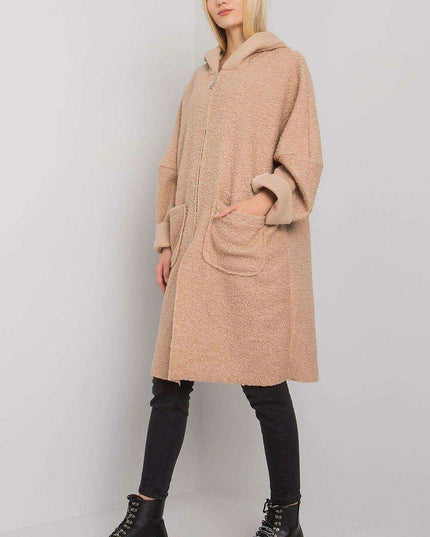 Chic Women's Hooded Black Coat with Functional Pockets