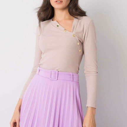 Asymmetrical Neck Khaki Cotton Spandex Blouse for Chic Comfort