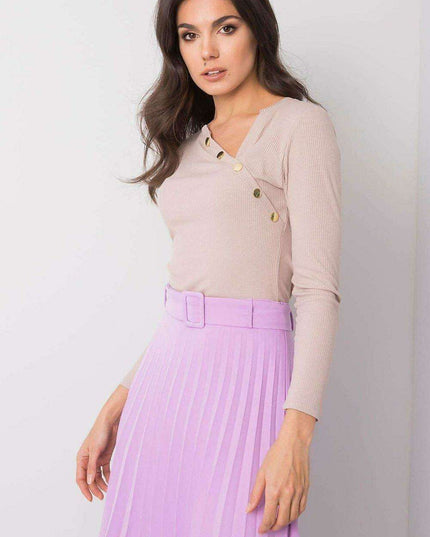 Asymmetrical Neck Khaki Cotton Spandex Blouse for Chic Comfort