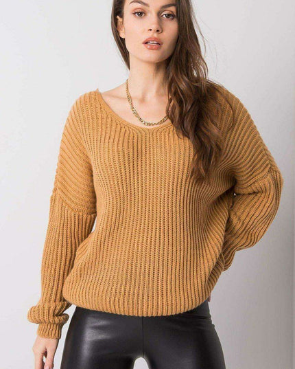 Stylish Grey Acrylic Knit Sweater with Distinctive Back Neckline