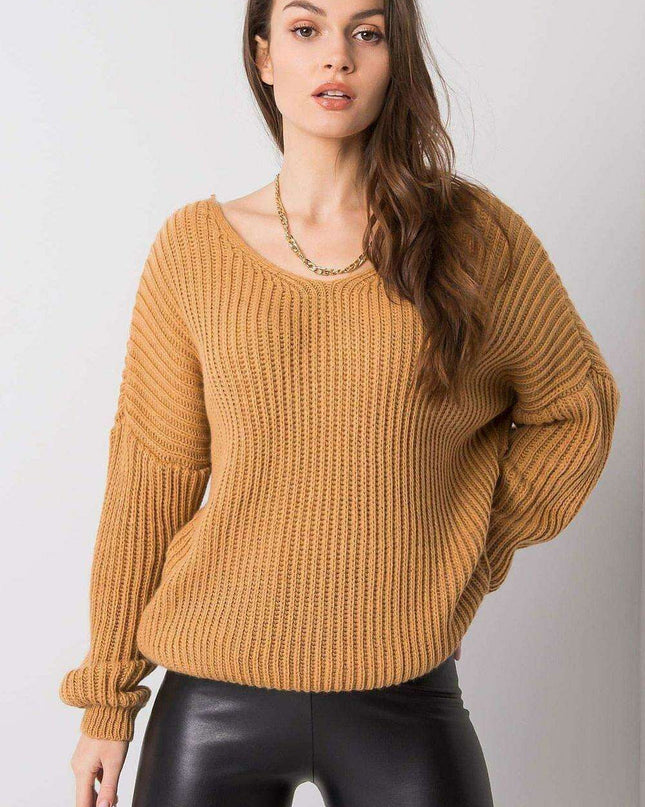 Stylish Grey Acrylic Knit Sweater with Distinctive Back Neckline