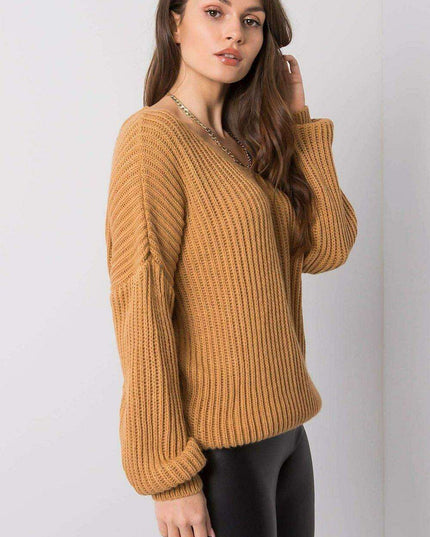 Stylish Grey Acrylic Knit Sweater with Distinctive Back Neckline