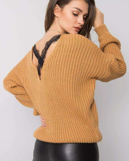 Stylish Grey Acrylic Knit Sweater with Distinctive Back Neckline