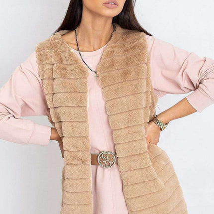 Chic Cream Faux Fur Vest with Elegant Hook Closure and Full Lining - Available in Multiple Sizes