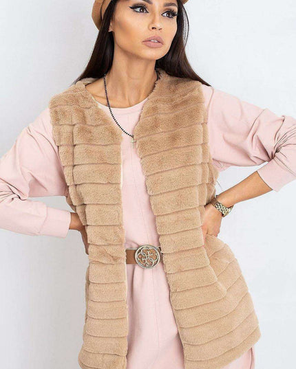 Chic Cream Faux Fur Vest with Elegant Hook Closure and Full Lining - Available in Multiple Sizes