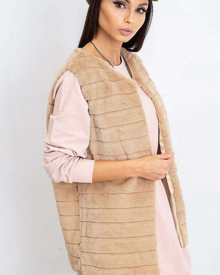 Chic Cream Faux Fur Vest with Elegant Hook Closure and Full Lining - Available in Multiple Sizes