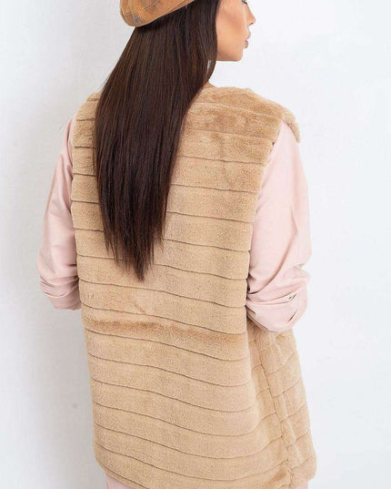 Chic Cream Faux Fur Vest with Elegant Hook Closure and Full Lining - Available in Multiple Sizes
