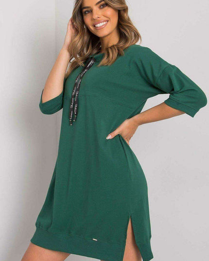 Elegant Black Cotton Zip Dress with Modern Slit Details