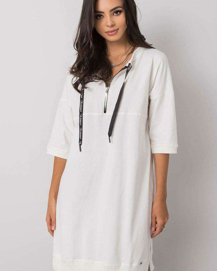 Elegant Black Cotton Zip Dress with Modern Slit Details