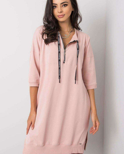 Elegant Black Cotton Zip Dress with Modern Slit Details