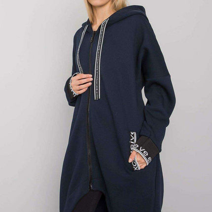 Chic Dark Blue Women's Zip-Up Hoodie with Convenient Pockets