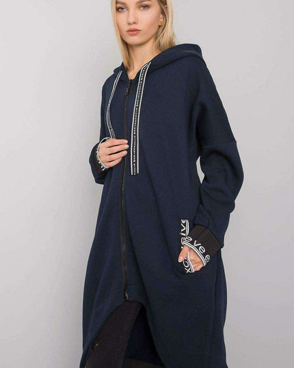 Chic Dark Blue Women's Zip-Up Hoodie with Convenient Pockets