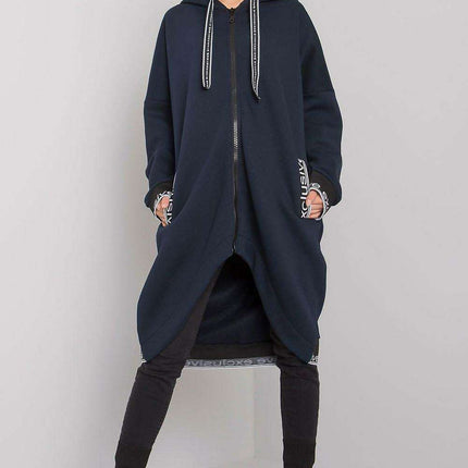 Chic Dark Blue Women's Zip-Up Hoodie with Convenient Pockets