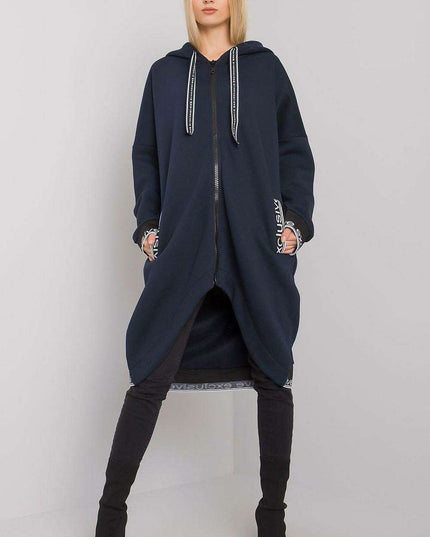 Chic Dark Blue Women's Zip-Up Hoodie with Convenient Pockets