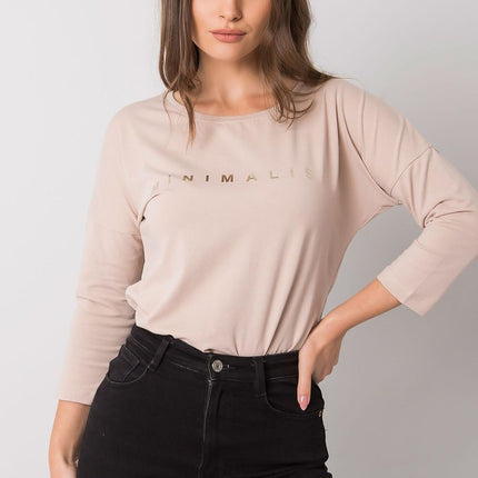 Chic Sky Blue Cotton-Blend Blouse for Women with Three-Quarter Sleeves - Très Elite