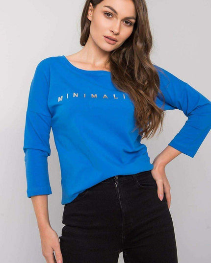 Chic Sky Blue Cotton-Blend Blouse for Women with Three-Quarter Sleeves
