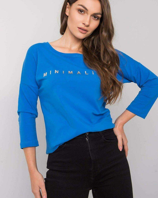 Chic Sky Blue Cotton-Blend Blouse for Women with Three-Quarter Sleeves