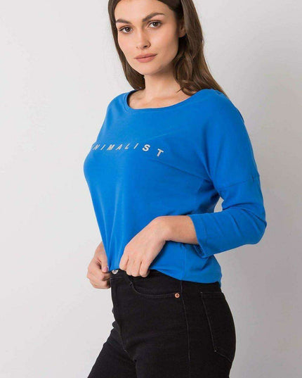 Chic Sky Blue Cotton-Blend Blouse for Women with Three-Quarter Sleeves