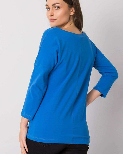 Chic Sky Blue Cotton-Blend Blouse for Women with Three-Quarter Sleeves