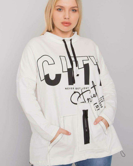 Ecru Plus Size Relaxed Fit Sweatshirt with Convenient Pockets