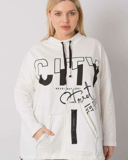 Ecru Plus Size Relaxed Fit Sweatshirt with Convenient Pockets