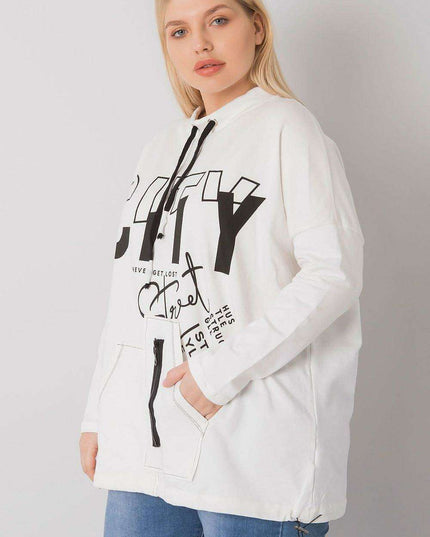 Ecru Plus Size Relaxed Fit Sweatshirt with Convenient Pockets