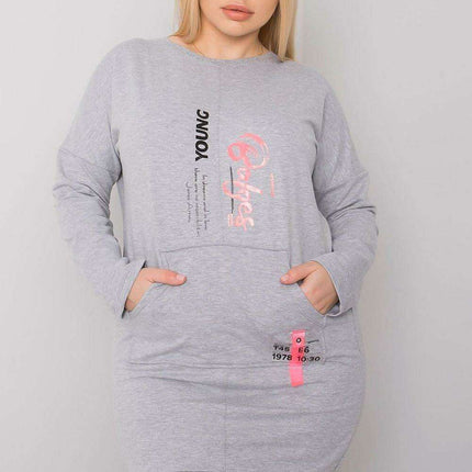 Versatile Grey Melange Long Sleeve Dress with Handy Pocket