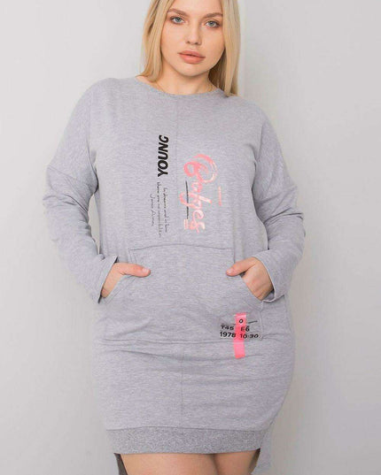 Versatile Grey Melange Long Sleeve Dress with Handy Pocket