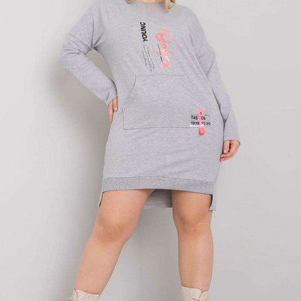 Versatile Grey Melange Long Sleeve Dress with Handy Pocket