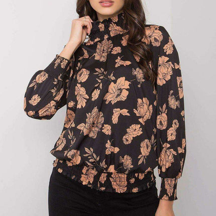 Floral Navy Blue Camel Long Sleeve Blouse Italy Moda