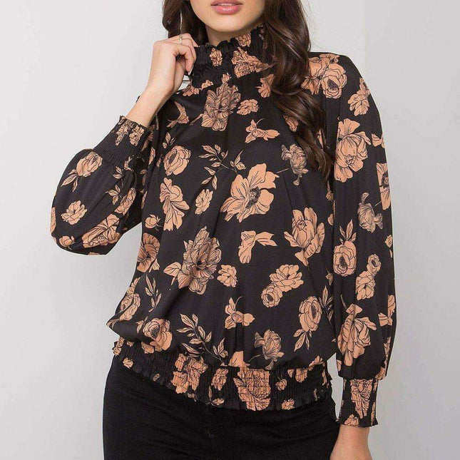 Floral Navy Blue Camel Long Sleeve Blouse Italy Moda