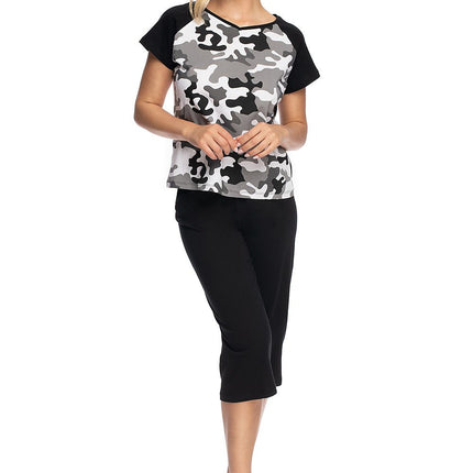 Cotton Two Piece Pajama Set Moro Style With T Shirt Top And Cigarette Pants - Très Elite