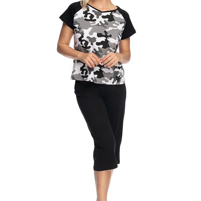 Cotton Two Piece Pajama Set Moro Style With T Shirt Top And Cigarette Pants - Très Elite