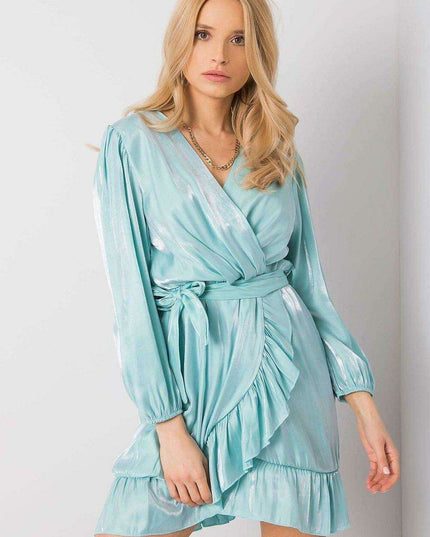 Elegant Black Frill Evening Dress With Waist Tie One Size