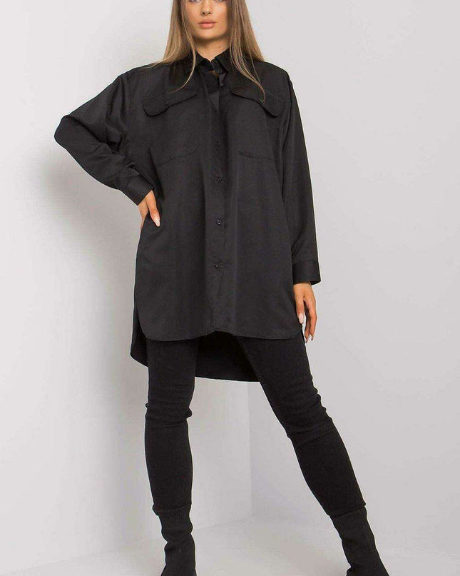 Chic Grey Cotton Women's Long Sleeve Button-Up Shirt