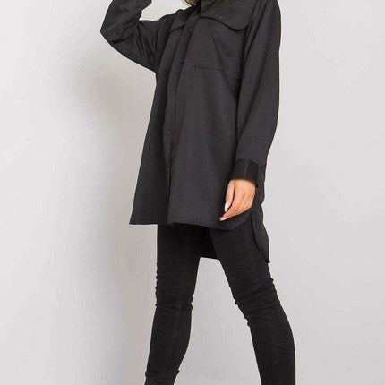 Chic Grey Cotton Women's Long Sleeve Button-Up Shirt