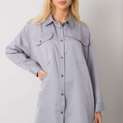Chic Grey Cotton Women's Long Sleeve Button-Up Shirt