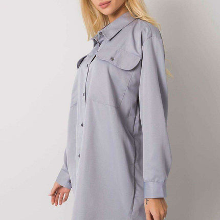 Chic Grey Cotton Women's Long Sleeve Button-Up Shirt