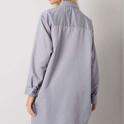 Chic Grey Cotton Women's Long Sleeve Button-Up Shirt