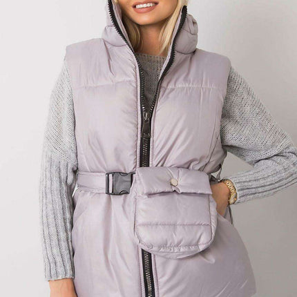 Chic Ecru Puffer Vest with Adjustable Belt and Functional Pockets