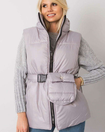 Chic Ecru Puffer Vest with Adjustable Belt and Functional Pockets