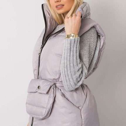 Chic Ecru Puffer Vest with Adjustable Belt and Functional Pockets