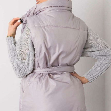 Chic Ecru Puffer Vest with Adjustable Belt and Functional Pockets