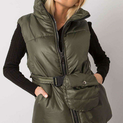 Chic Ecru Puffer Vest with Adjustable Belt and Functional Pockets