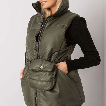 Chic Ecru Puffer Vest with Adjustable Belt and Functional Pockets