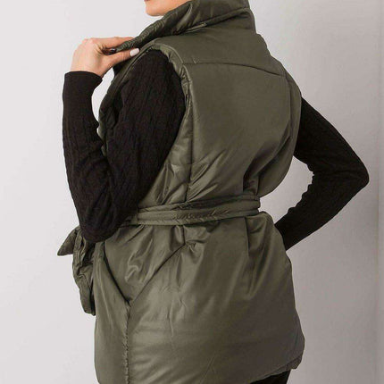 Chic Ecru Puffer Vest with Adjustable Belt and Functional Pockets