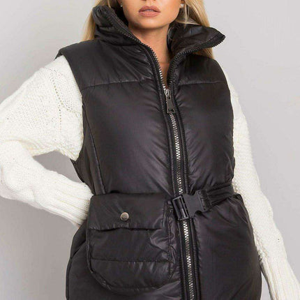 Chic Ecru Puffer Vest with Adjustable Belt and Functional Pockets