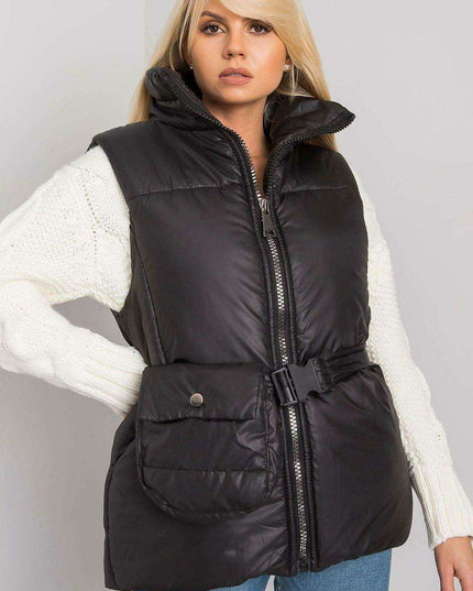Chic Ecru Puffer Vest with Adjustable Belt and Functional Pockets